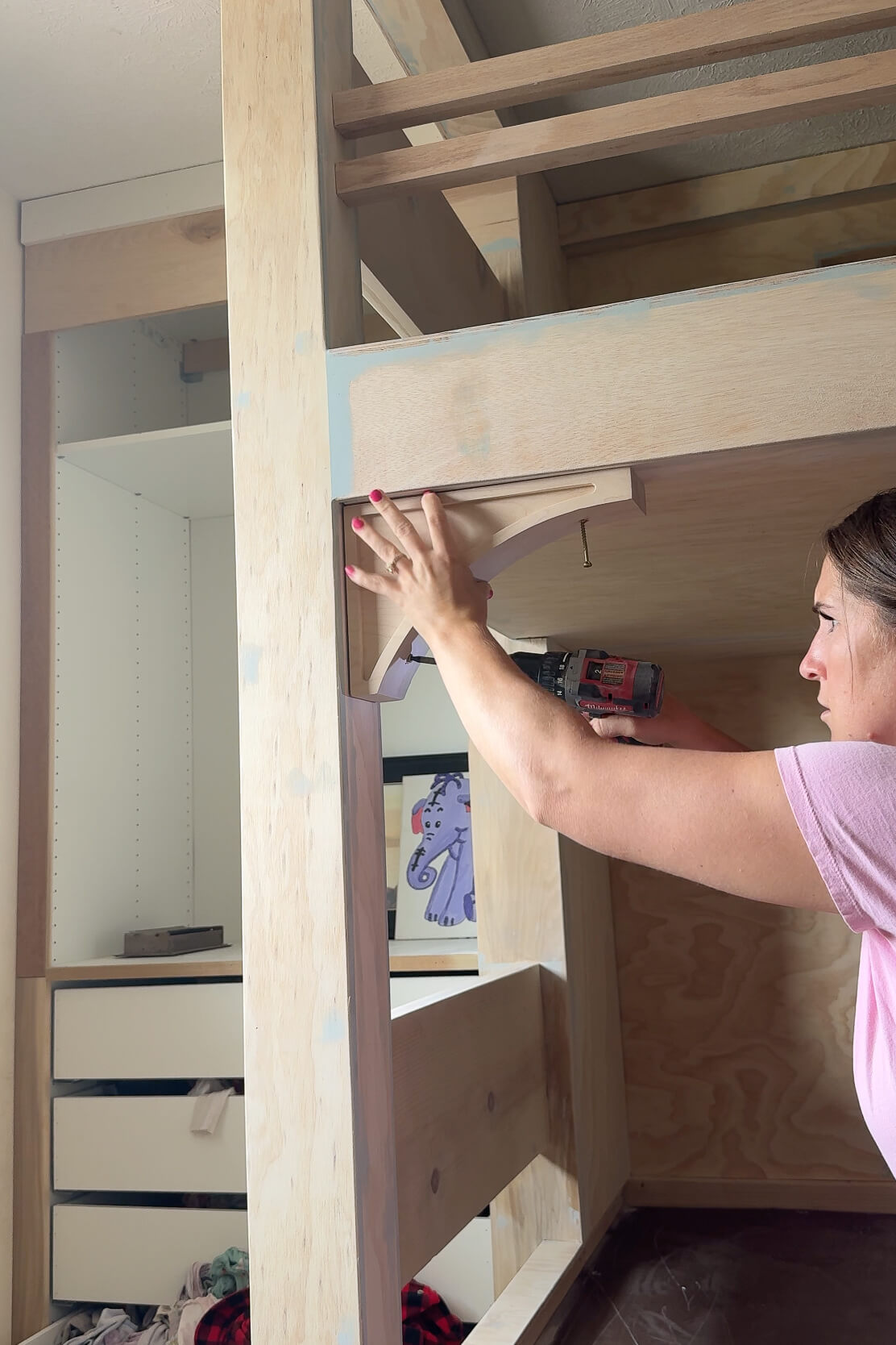 Adding corbels to my DIY girls bunk beds.